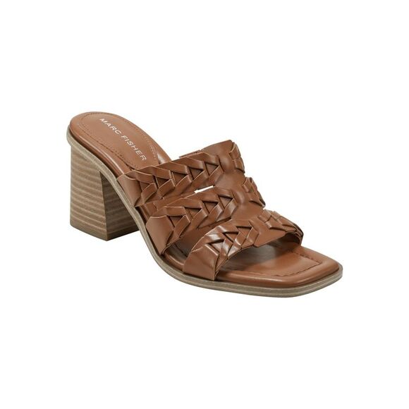 MARC FISHER Womens Brown Melita Open Stacked Heel Slip On Heeled Sandal 9.5 M - Picture 1 of 4